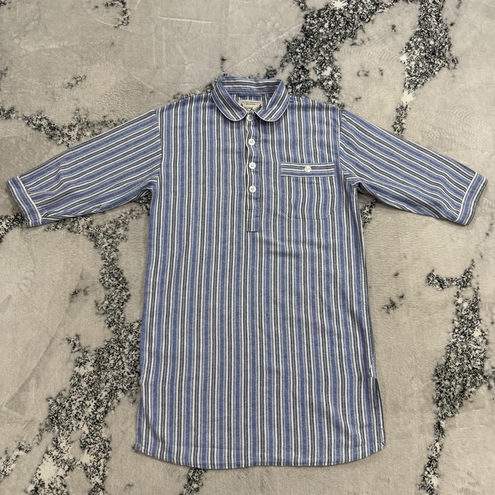 Peter Christian Grandad Shirt Mens Size‎ S Pullover Blue White Striped Casual